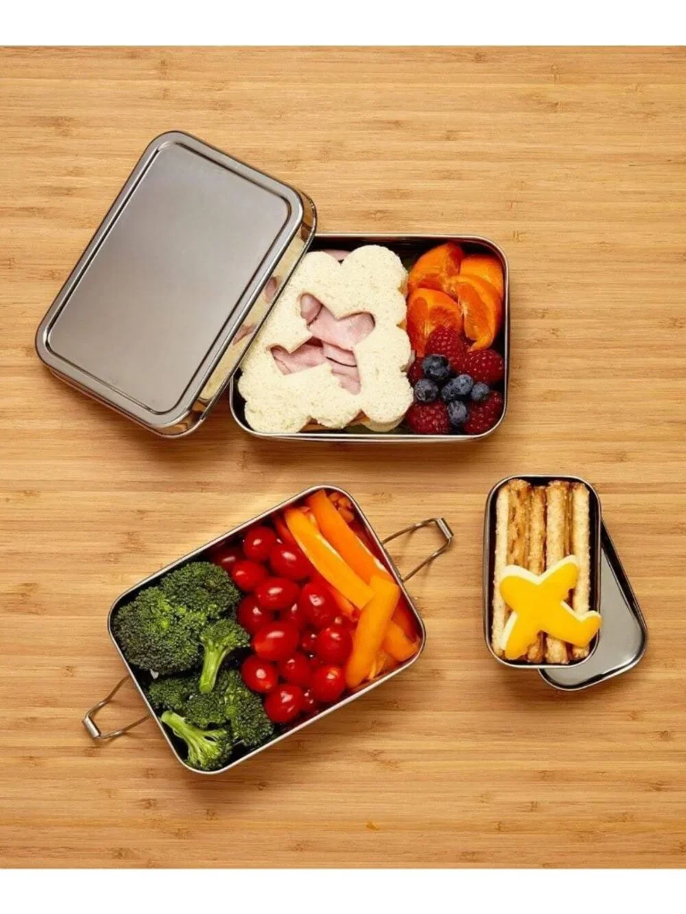 Three-in-One Stainless Steel Bento Box - 31 oz, Eco-Friendly, Nesting Design